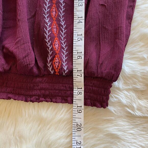 Xhilaration Boho Tassel Tie Peasant Floral Embroidered Blouse Small - Picture 5 of 7